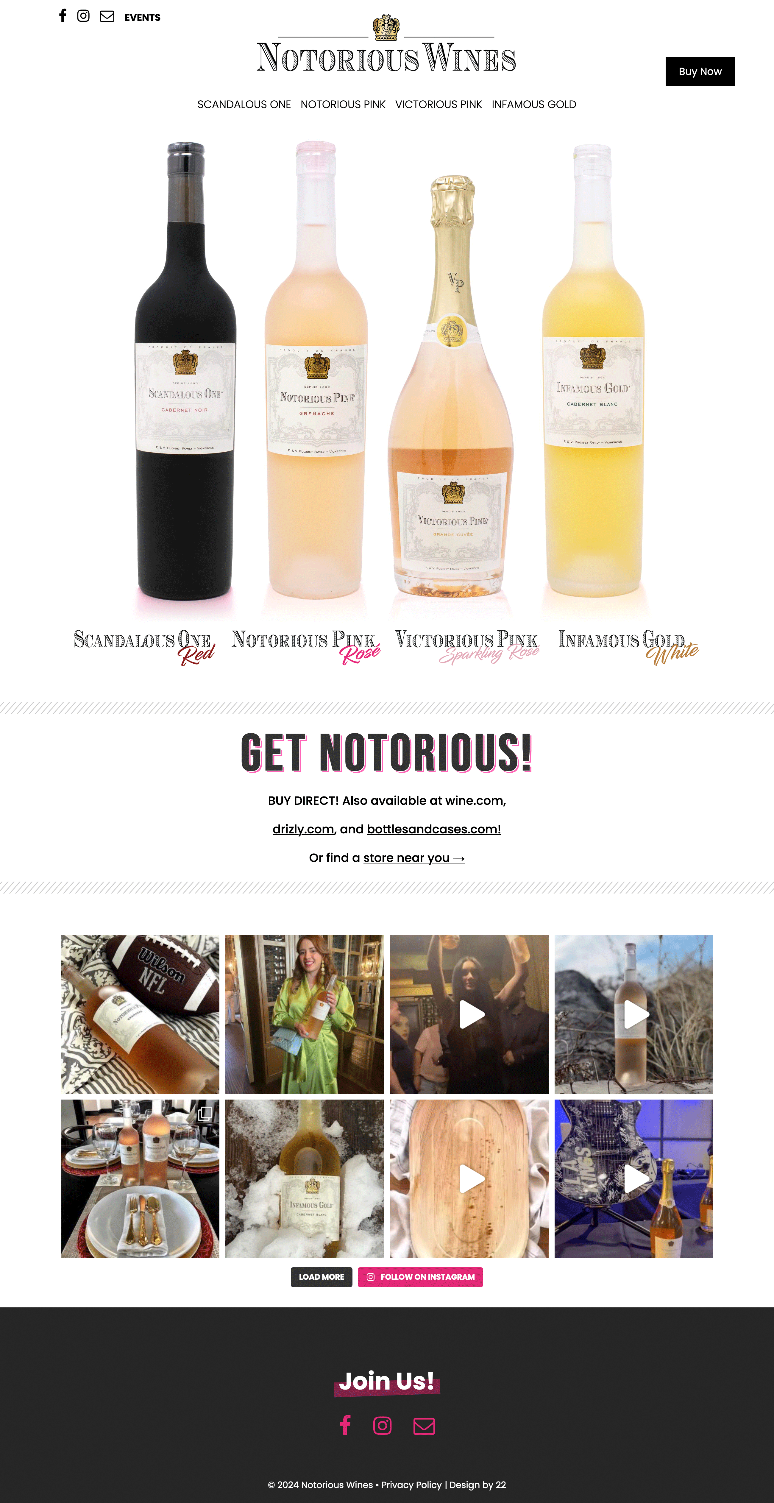 Full homepage view of Notorious Wines website